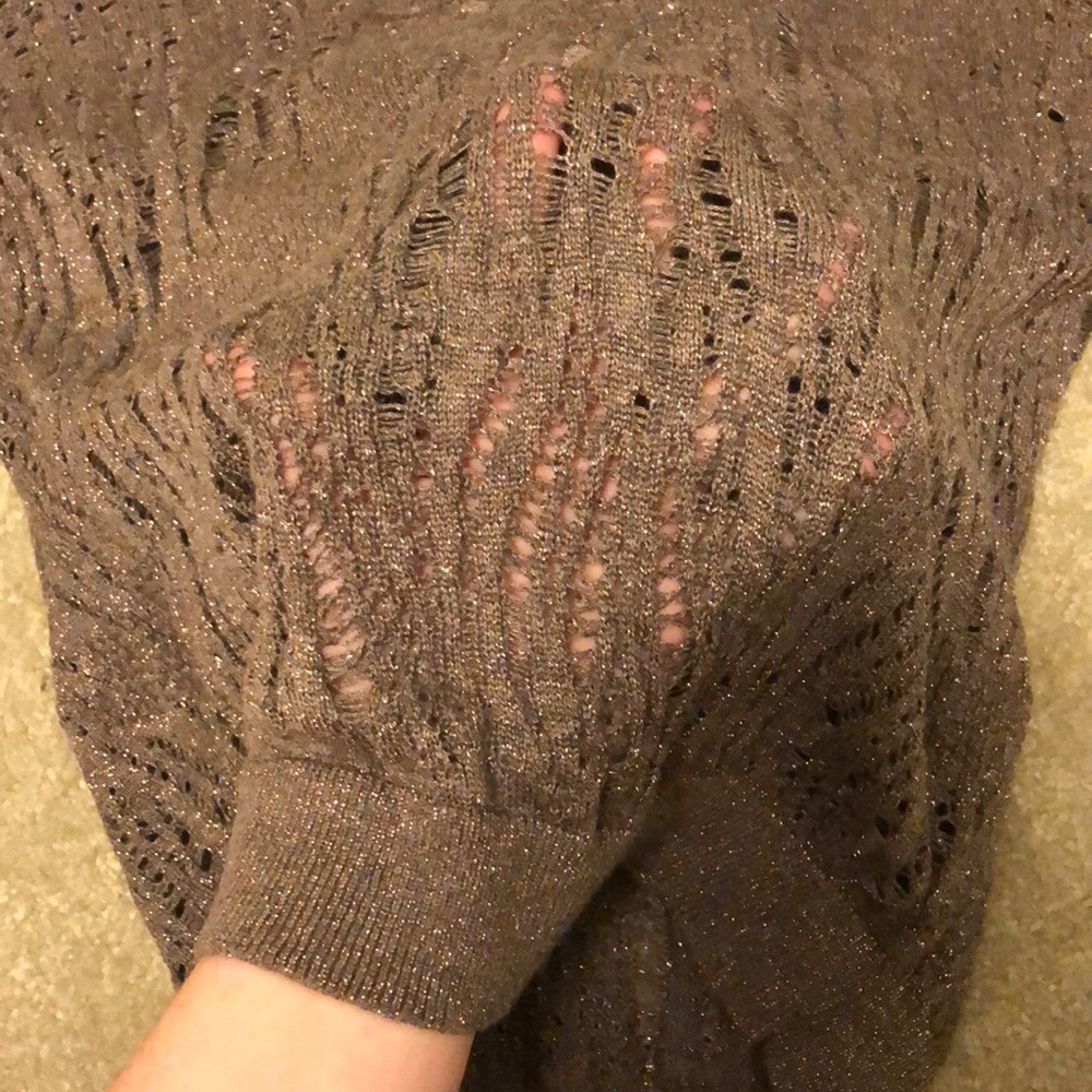 Brown sheer lightweight sweater with sparkle. - Picture 2 of 2